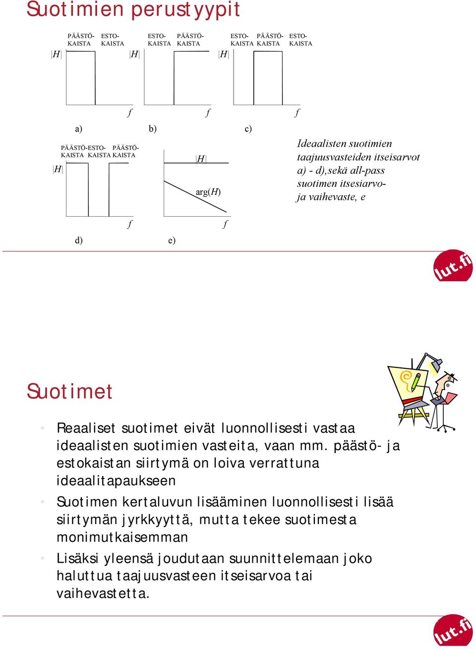 eivät luonnollisesti vastaa ideaalisten suotimien vasteita, vaan mm.