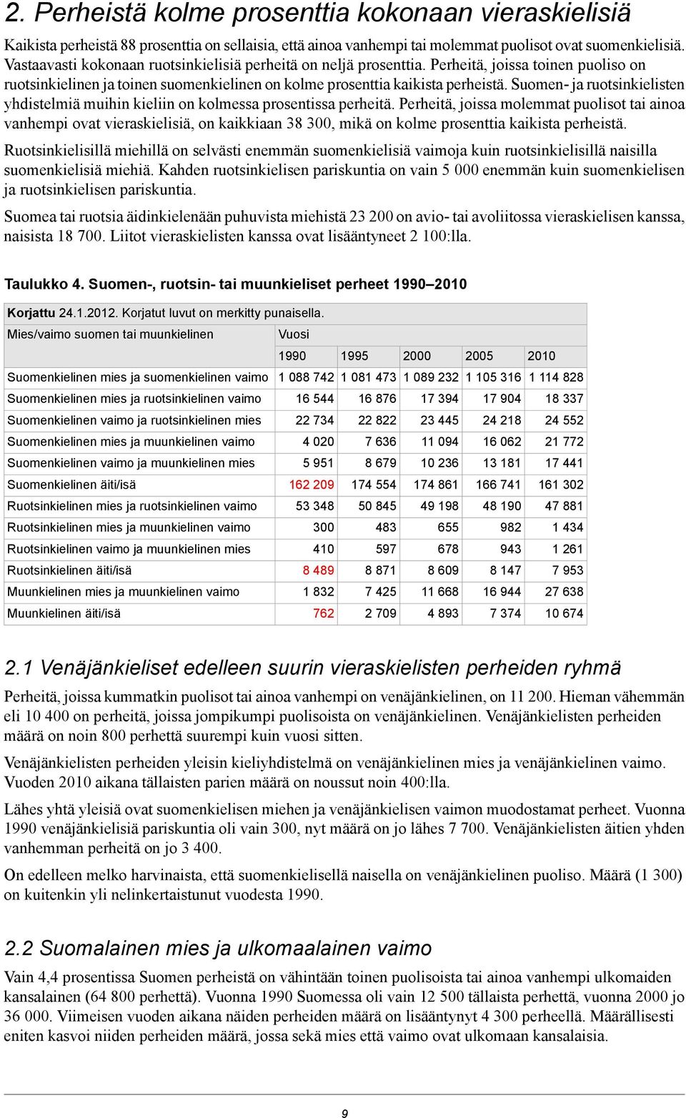 Suomen ja ruotsinkielisten yhdistelmiä muihin kieliin on kolmessa prosentissa perheitä.