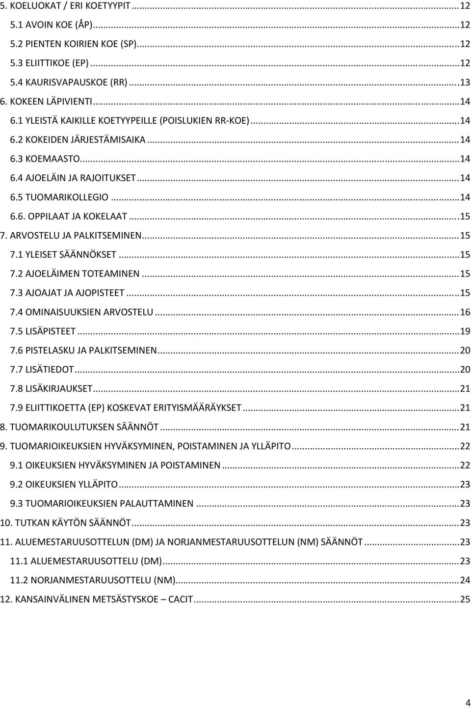 .. 15 7. ARVOSTELU JA PALKITSEMINEN... 15 7.1 YLEISET SÄÄNNÖKSET... 15 7.2 AJOELÄIMEN TOTEAMINEN... 15 7.3 AJOAJAT JA AJOPISTEET... 15 7.4 OMINAISUUKSIEN ARVOSTELU... 16 7.5 LISÄPISTEET... 19 7.