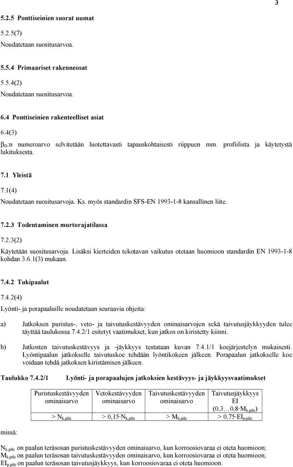 myös standardin SFS EN 1993 1 8 kansallinen liite. 7.2.3 Todentaminen murtorajatilassa 7.2.3(2) Käytetään suositusarvoja.