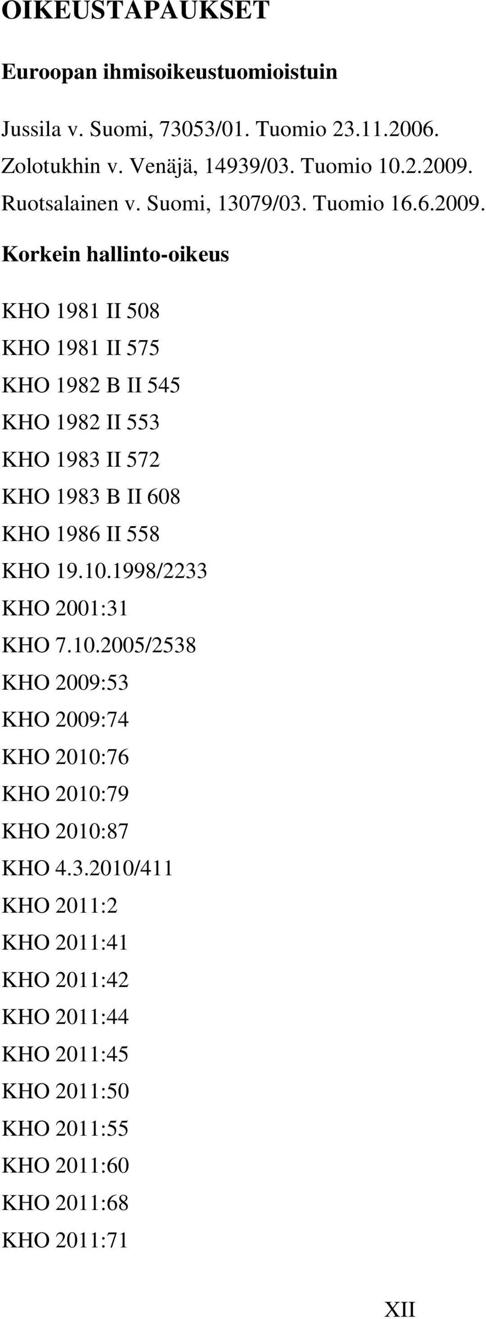 Korkein hallinto-oikeus KHO 1981 II 508 KHO 1981 II 575 KHO 1982 B II 545 KHO 1982 II 553 KHO 1983 II 572 KHO 1983 B II 608 KHO 1986 II 558 KHO 19.