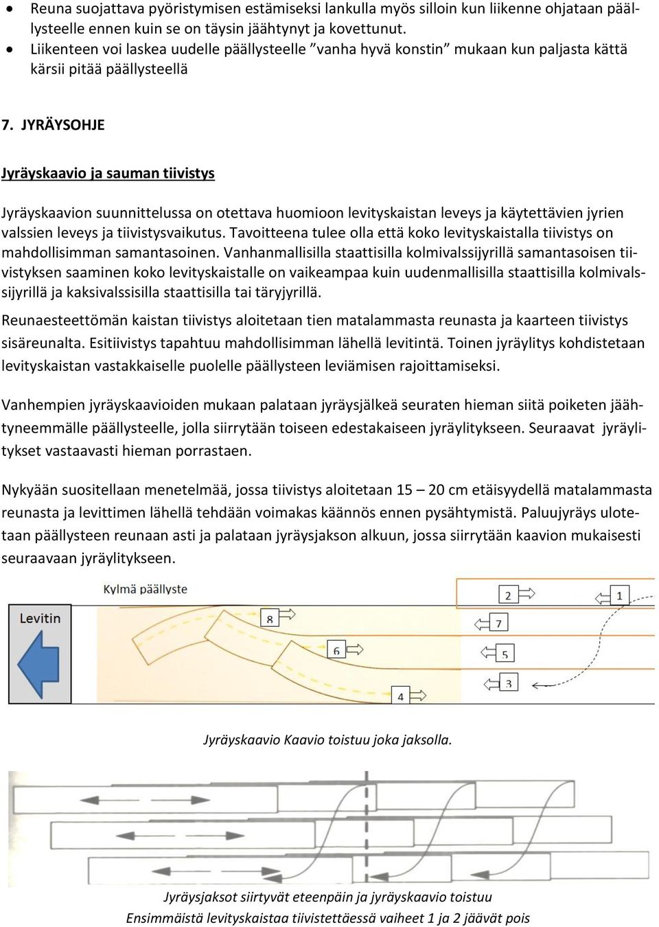 JYRÄYSOHJE Jyräyskaavio ja sauman tiivistys Jyräyskaavion suunnittelussa on otettava huomioon levityskaistan leveys ja käytettävien jyrien valssien leveys ja tiivistysvaikutus.