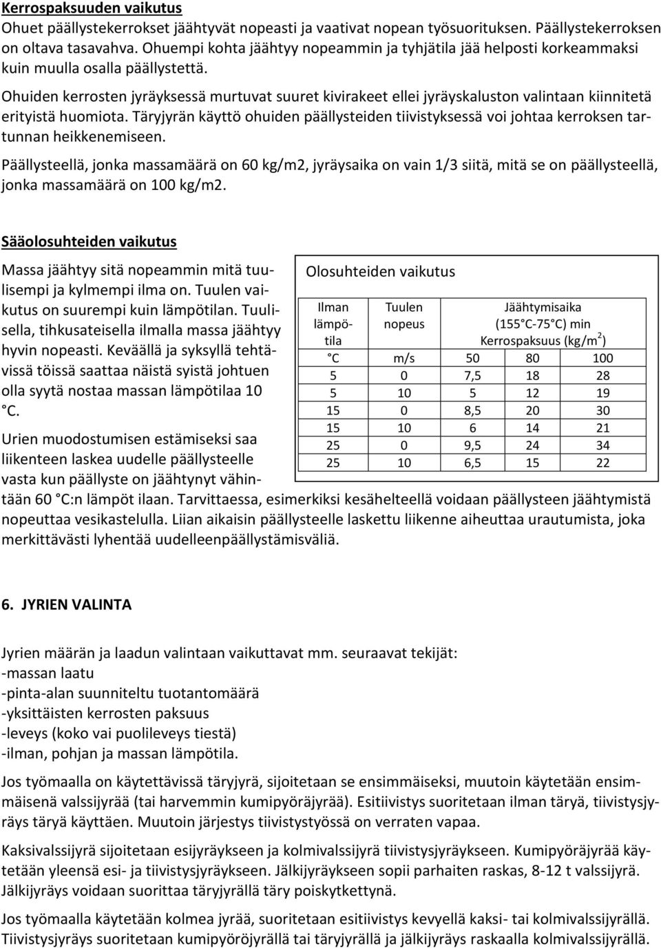 Ohuiden kerrosten jyräyksessä murtuvat suuret kivirakeet ellei jyräyskaluston valintaan kiinnitetä erityistä huomiota.