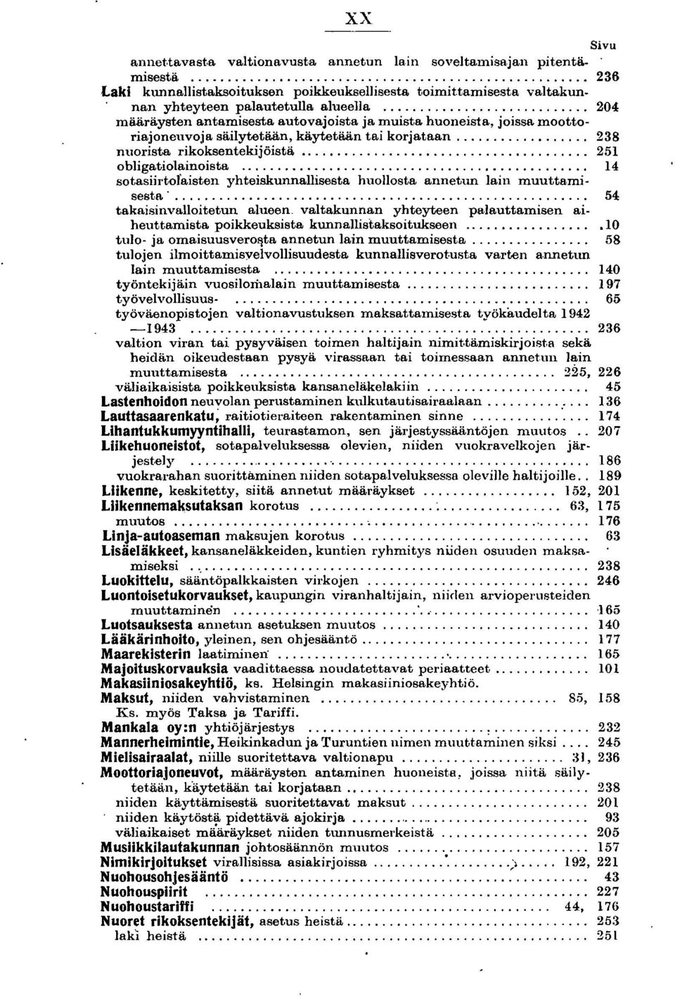 .................................. 251 obligatiolainoista... 14 sotasiirtofaisten yhteiskunnallisesta huollosta annetun lain muuttamisesta'.
