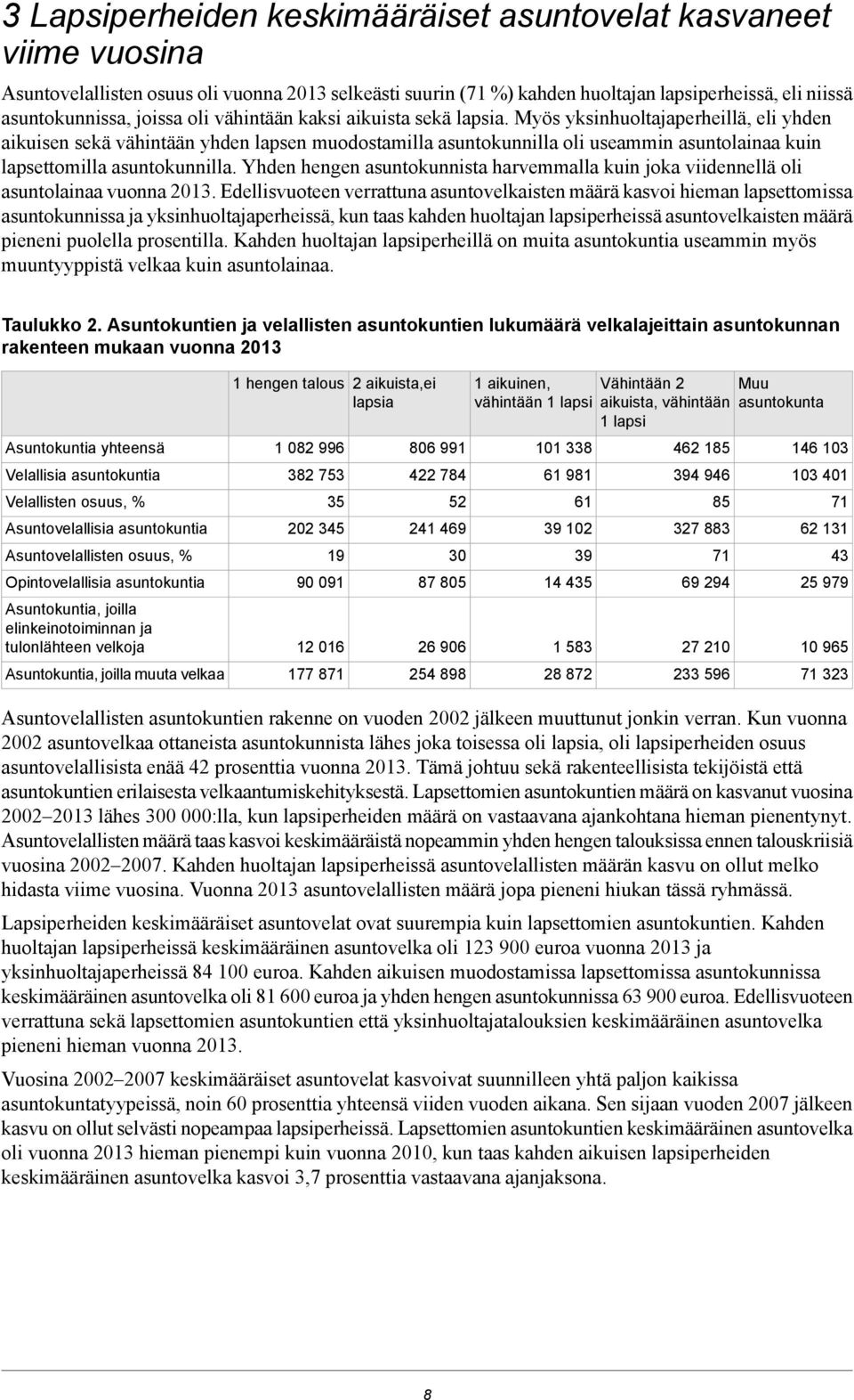 Myös yksinhuoltajaperheillä, eli yhden aikuisen sekä vähintään yhden lapsen muodostamilla asuntokunnilla oli useammin asuntolainaa kuin lapsettomilla asuntokunnilla.