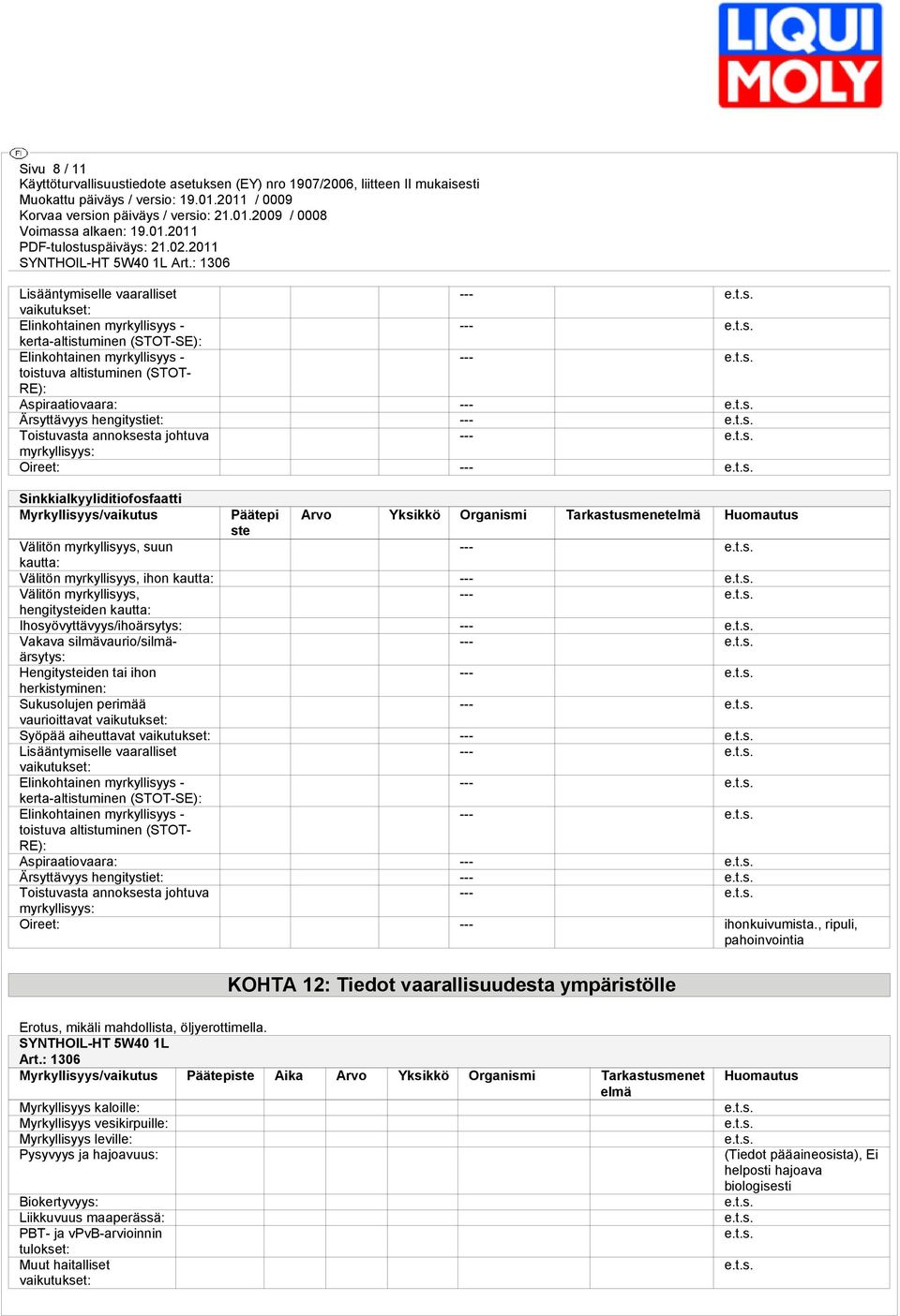 myrkyllisyys, hengitysteiden kautta: Ihosyövyttävyys/ihoärsytys: Vakava silmävaurio/silmäärsytys: Hengitysteiden tai ihon herkistyminen: Sukusolujen perimää vaurioittavat Syöpää aiheuttavat