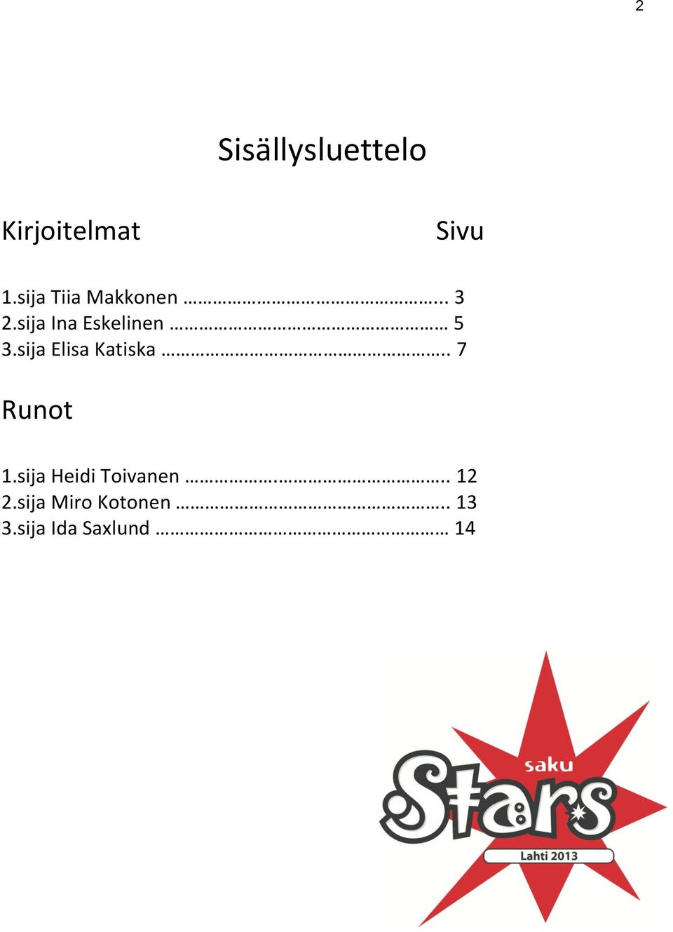 sija Ina Eskelinen 5 3.sija Elisa Katiska.