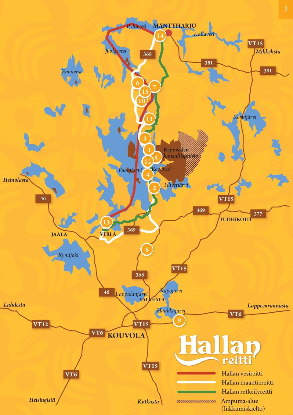 Helsingistä Kotkasta Lahdesta Heinolasta Lappeenrannasta ikkelistä ÄNTYHARJU JAALA VAE ALA TUOHIKOTTI VERLA