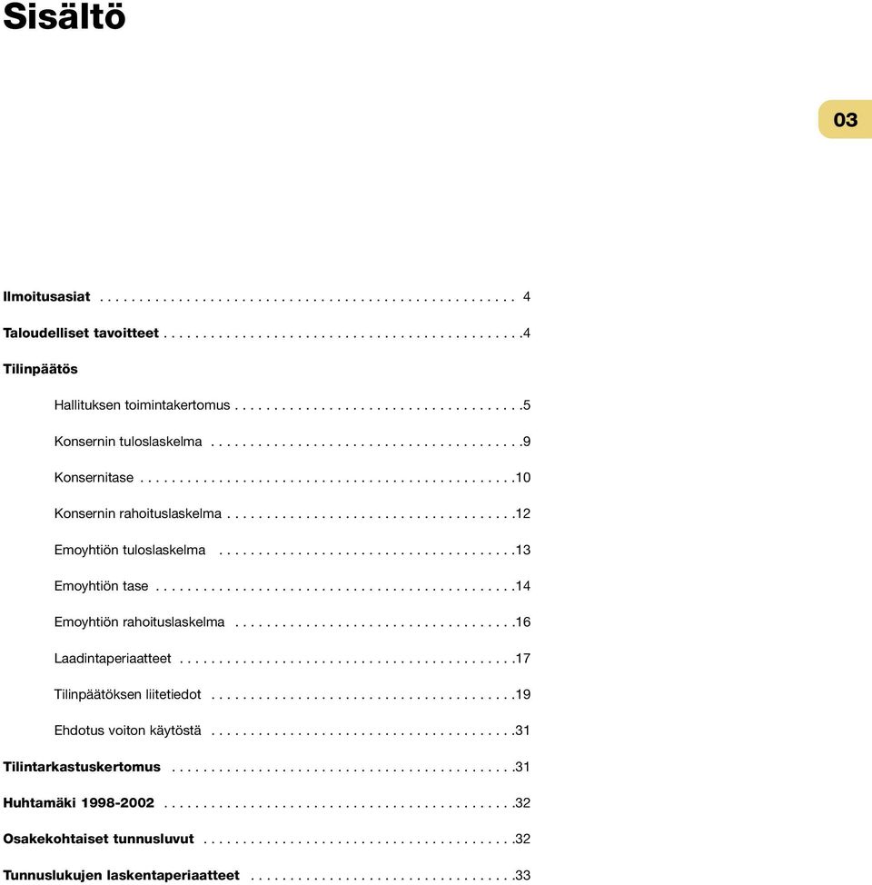 ....................................12 Emoyhtiön tuloslaskelma......................................13 Emoyhtiön tase..............................................14 Emoyhtiön rahoituslaskelma.