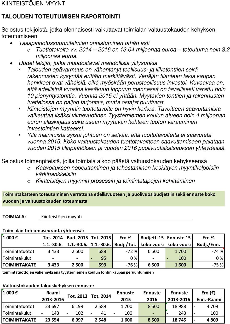 Uudet tekijät, jotka muodostavat mahdollisia ylitysuhkia Talouden epävarmuus on vähentänyt teollisuus ja liiketonttien sekä rakennusten kysyntää erittäin merkittävästi.
