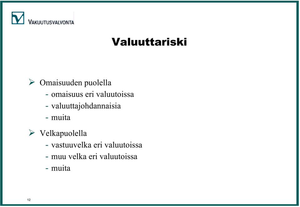 valuuttajohdannaisia - muita Velkapuolella