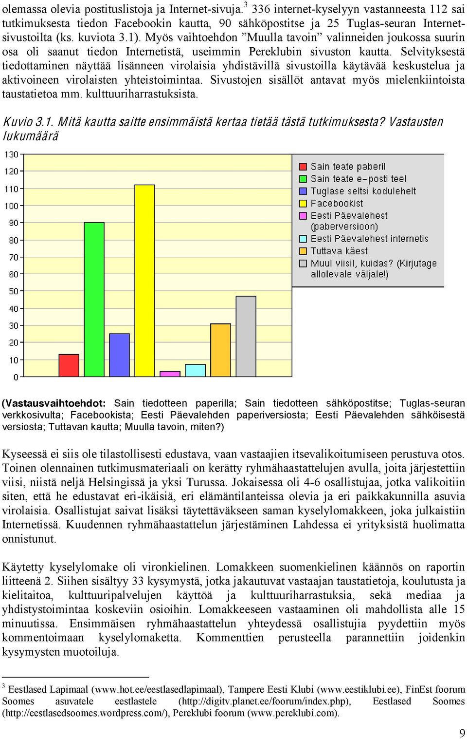 kautta. Selvityksestä tiedottaminen näyttää lisänneen virolaisia yhdistävillä sivustoilla käytävää keskustelua ja aktivoineen virolaisten yhteistoimintaa.