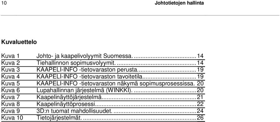 ..19 Kuva 5 KAAPELI-INFO -tietovaraston näkymä sopimusprosessissa. 20 Kuva 6 Lupahallinnan järjestelmä (WINKKI).