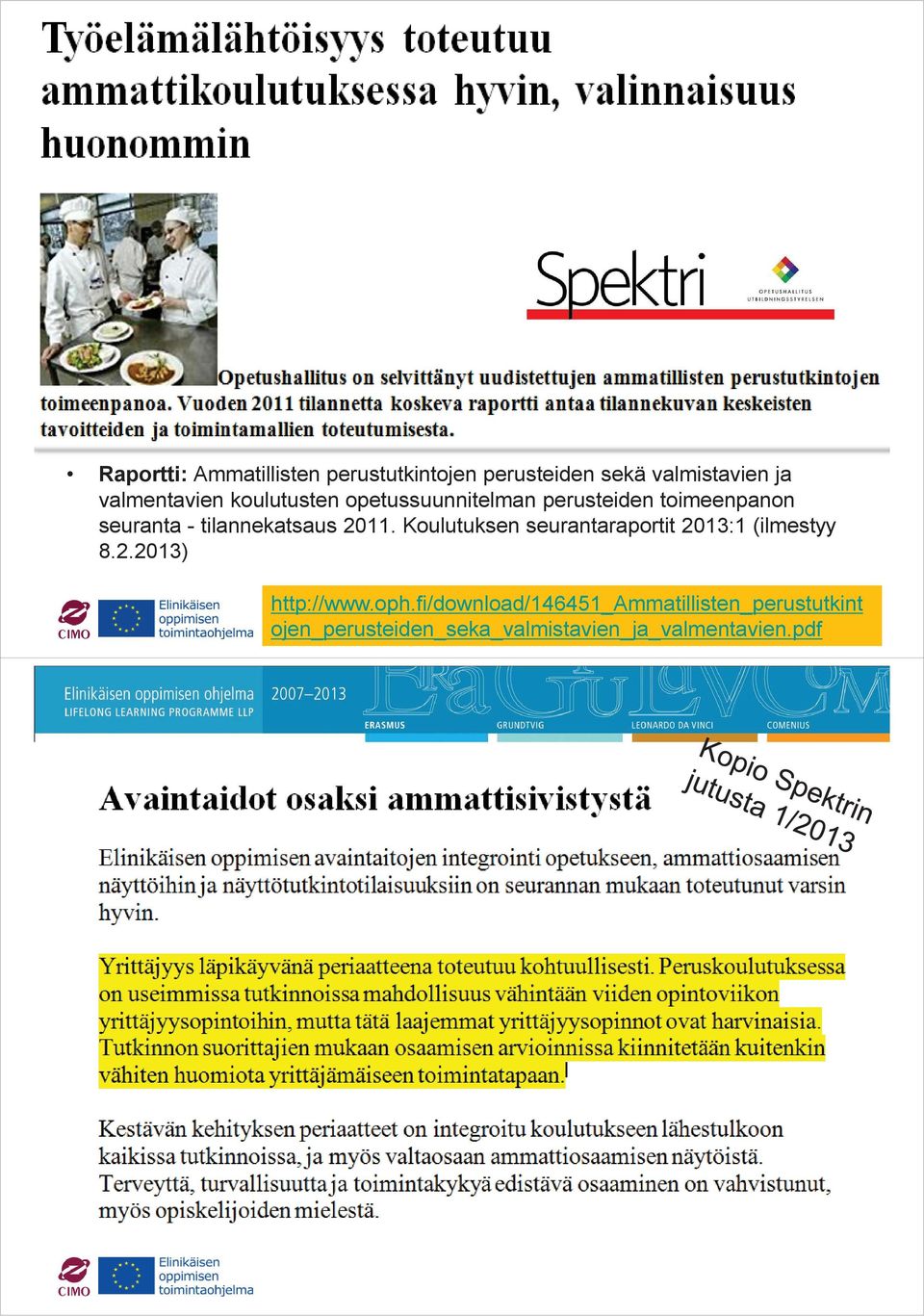 Koulutuksen seurantaraportit 2013:1 (ilmestyy 8.2.2013) http://www.oph.