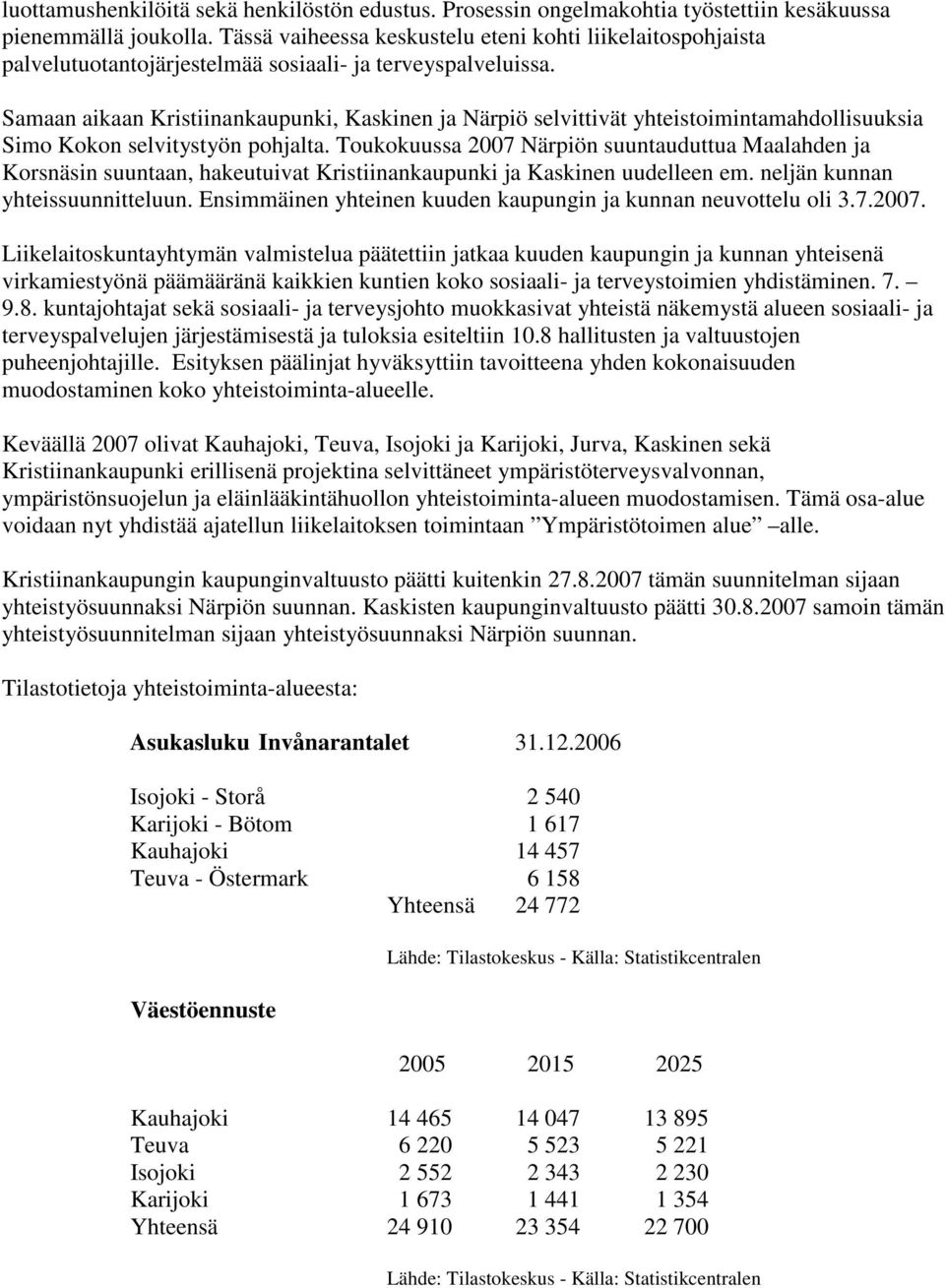 Samaan aikaan Kristiinankaupunki, Kaskinen ja Närpiö selvittivät yhteistoimintamahdollisuuksia Simo Kokon selvitystyön pohjalta.