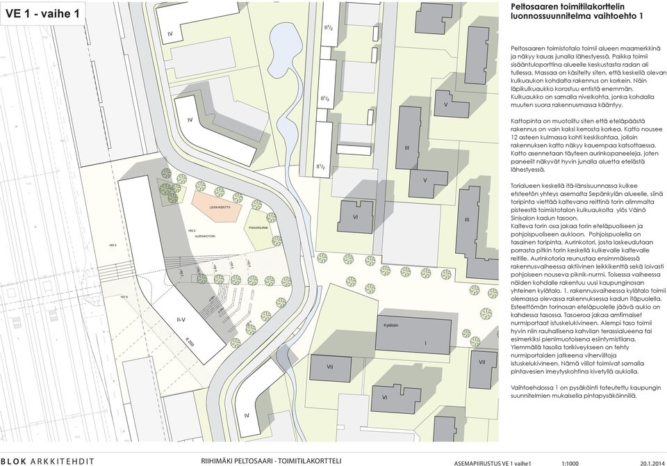 Näin läpikulkuaukko korostuu entistä enemmän. Kulkuaukko on samalla nivelkohta, jonka kohdalla muuten suora rakennusmassa kääntyy.