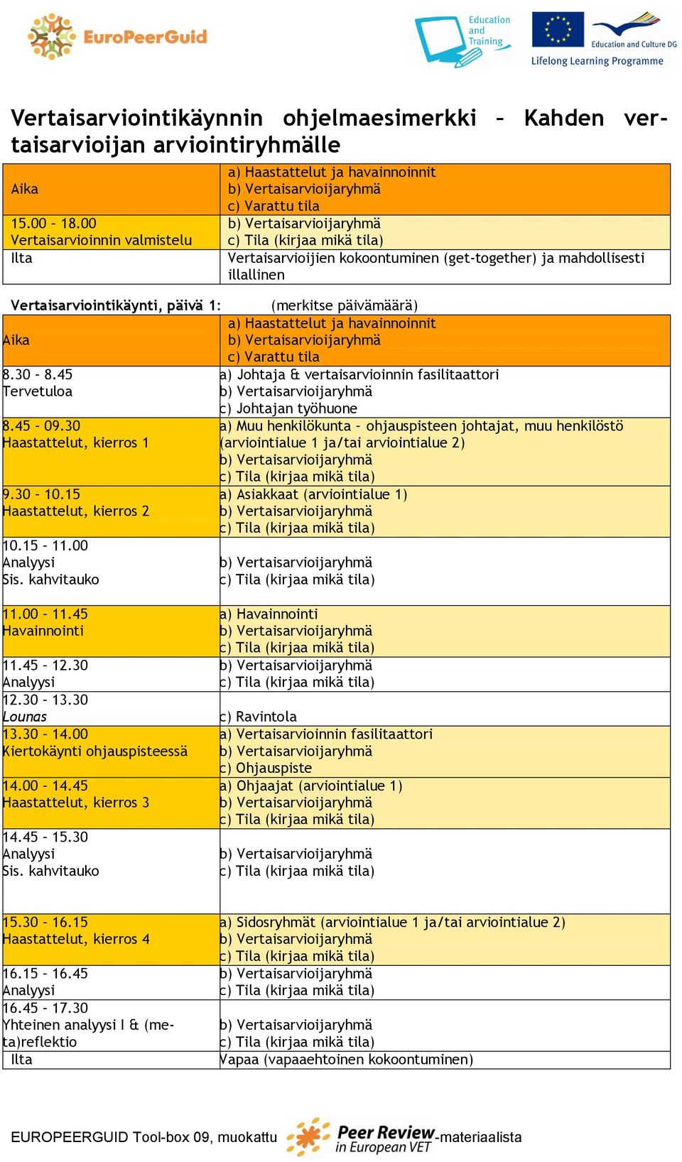 45 a) Johtaja & vertaisarvioinnin fasilitaattori Tervetuloa 8.45 09.30 Haastattelut, kierros 1 9.30 10.15 Haastattelut, kierros 2 Sis.