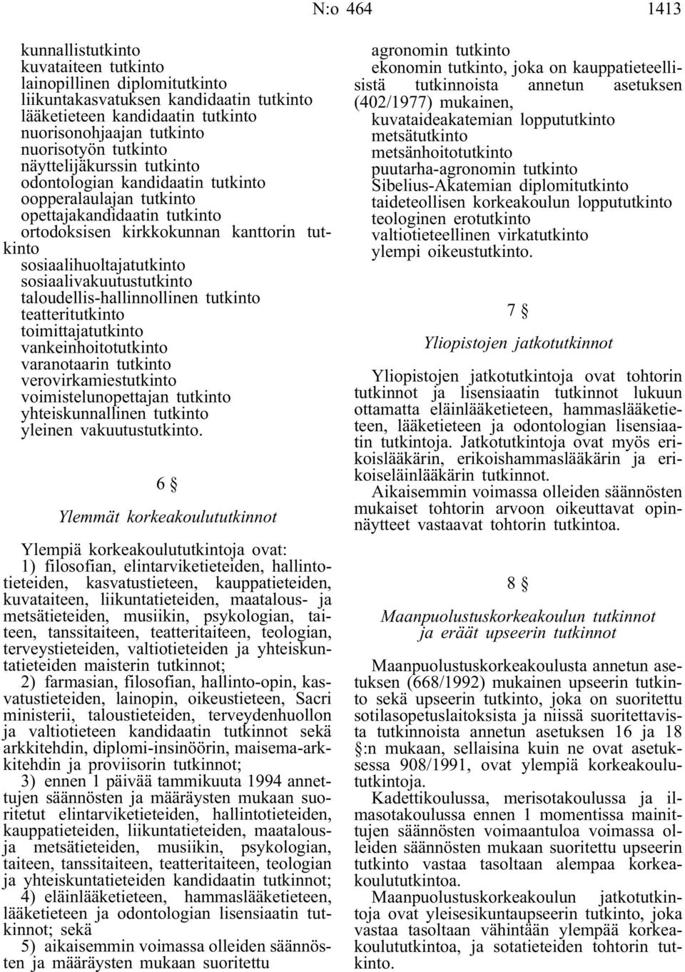 sosiaalivakuutustutkinto taloudellis-hallinnollinen tutkinto teatteritutkinto toimittajatutkinto vankeinhoitotutkinto varanotaarin tutkinto verovirkamiestutkinto voimistelunopettajan tutkinto