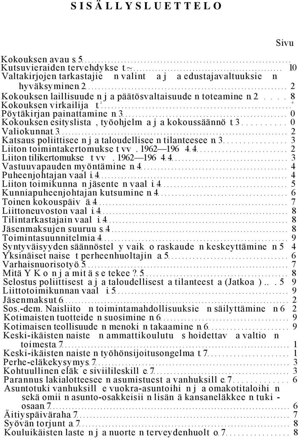 tilanteesee n 3 3 Liiton toimintakertomukse t vv. 1962 196 4 4 2 Liiton tilikertomukse t vv.