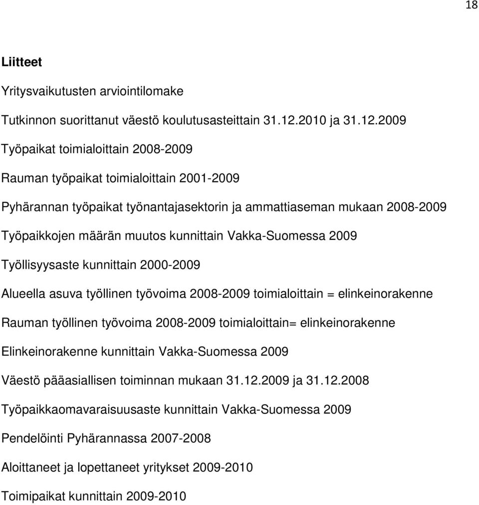 2009 Työpaikat toimialoittain 2008-2009 Rauman työpaikat toimialoittain 2001-2009 Pyhärannan työpaikat työnantajasektorin ja ammattiaseman mukaan 2008-2009 Työpaikkojen määrän muutos kunnittain