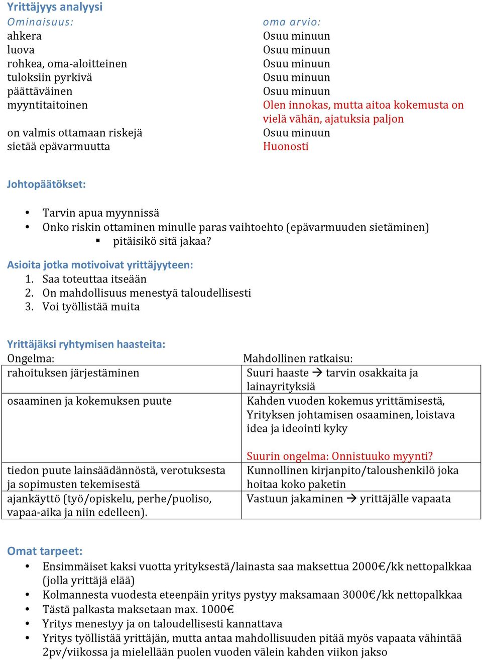 Asioita jotka motivoivat yrittäjyyteen: 1. Saa toteuttaa itseään 2. On mahdollisuus menestyä taloudellisesti 3.