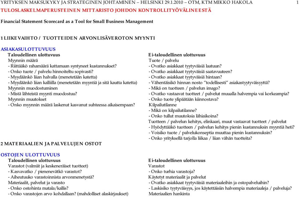 ARVONLISÄVEROTON MYYNTI ASIAKASULOTTUVUUS Myynnin määrä - Riittääkö rahamäärä kattamaan syntyneet kustannukset? - Onko tuote / palvelu hinnoiteltu sopivasti?