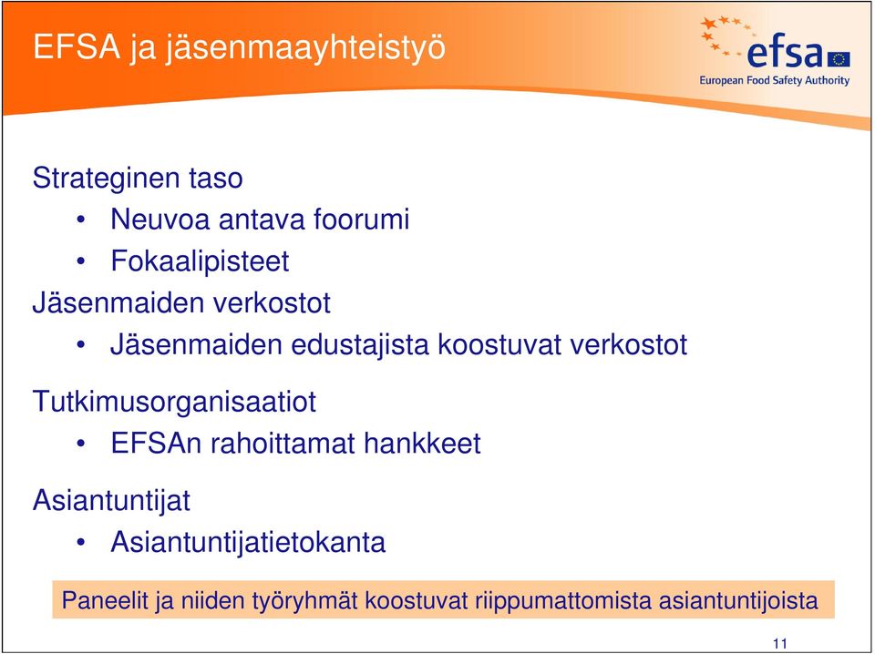 verkostot Tutkimusorganisaatiot EFSAn rahoittamat hankkeet Asiantuntijat