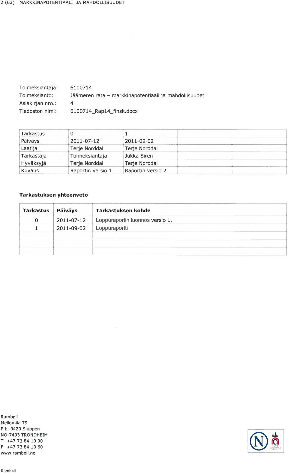 docx ja mahdollisuudet Tarkastus O 1 Päiväys 2011-07-12 2011-09-02 Laatija Terje Norddal Terje Norddal Tarkastaja Toimeksiantaja Jukka Siren Hyväksyjä Terje