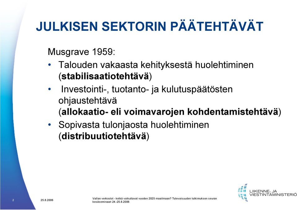 ja kulutuspäätösten ohjaustehtävä (allokaatio- eli voimavarojen