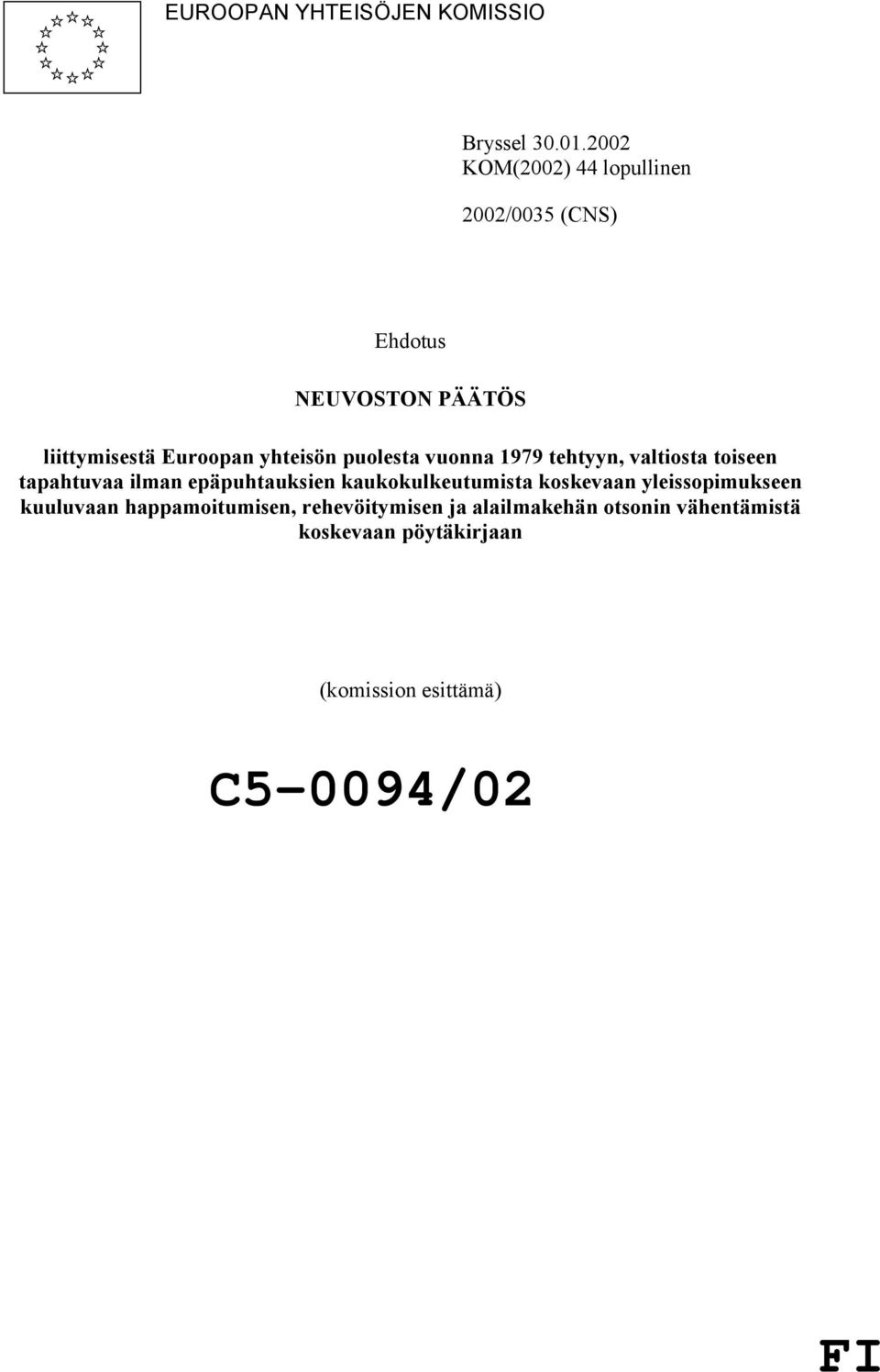 yhteisön puolesta vuonna 1979 tehtyyn, valtiosta toiseen tapahtuvaa ilman epäpuhtauksien