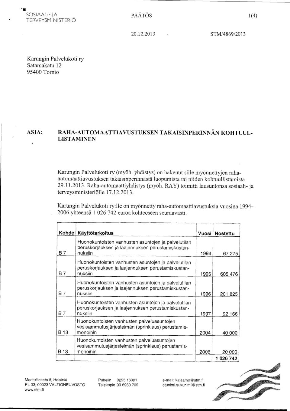 RA) toimitti lausuntonsa sosiaali- ja teveysministeiölle 17.12.213.