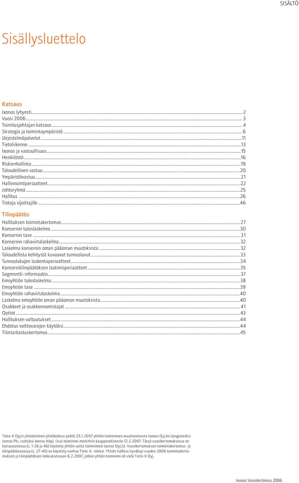 ..46 Tilinpäätös Hallituksen toimintakertomus... 27 Konsernin tuloslaskelma...30 Konsernin tase... 3 1 Konsernin rahavirtalaskelma... 32 Laskelma konsernin oman pääoman muutoksista.