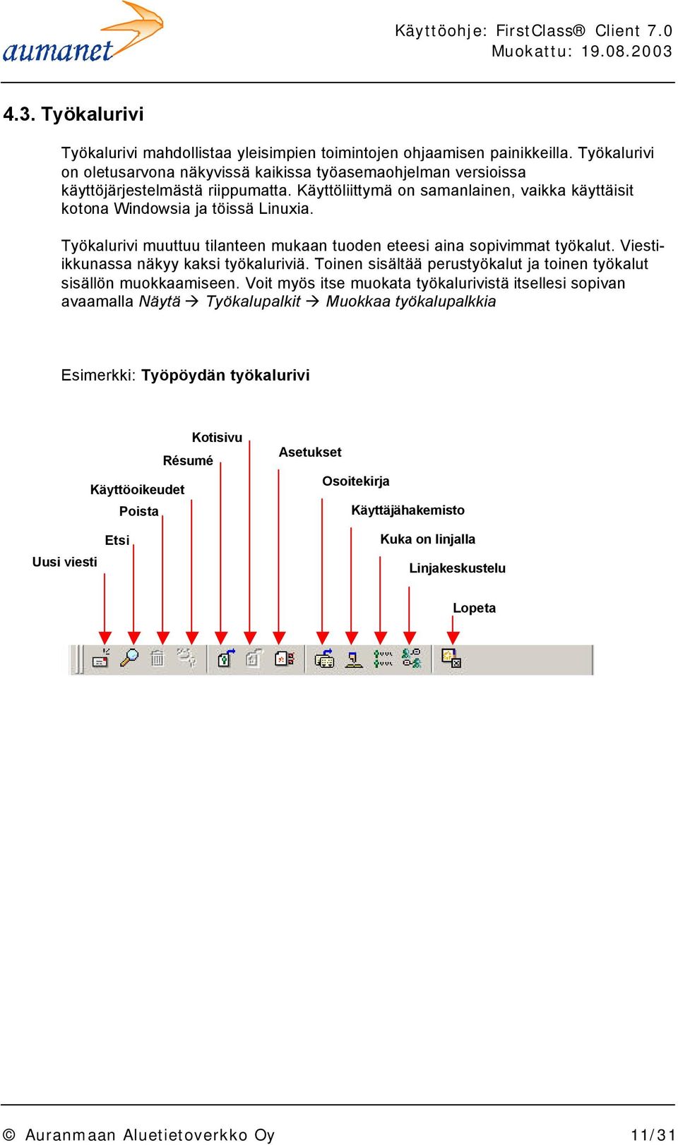 Työkalurivi muuttuu tilanteen mukaan tuoden eteesi aina sopivimmat työkalut. Viestiikkunassa näkyy kaksi työkaluriviä. Toinen sisältää perustyökalut ja toinen työkalut sisällön muokkaamiseen.