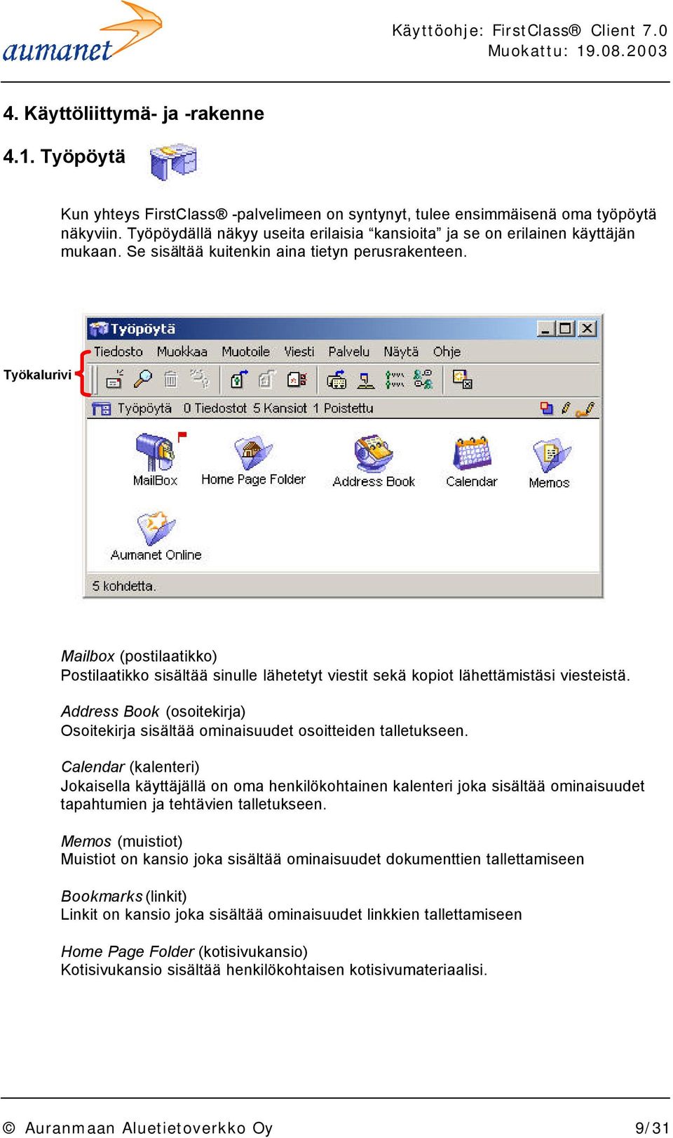 Työkalurivi Mailbox (postilaatikko) Postilaatikko sisältää sinulle lähetetyt viestit sekä kopiot lähettämistäsi viesteistä.