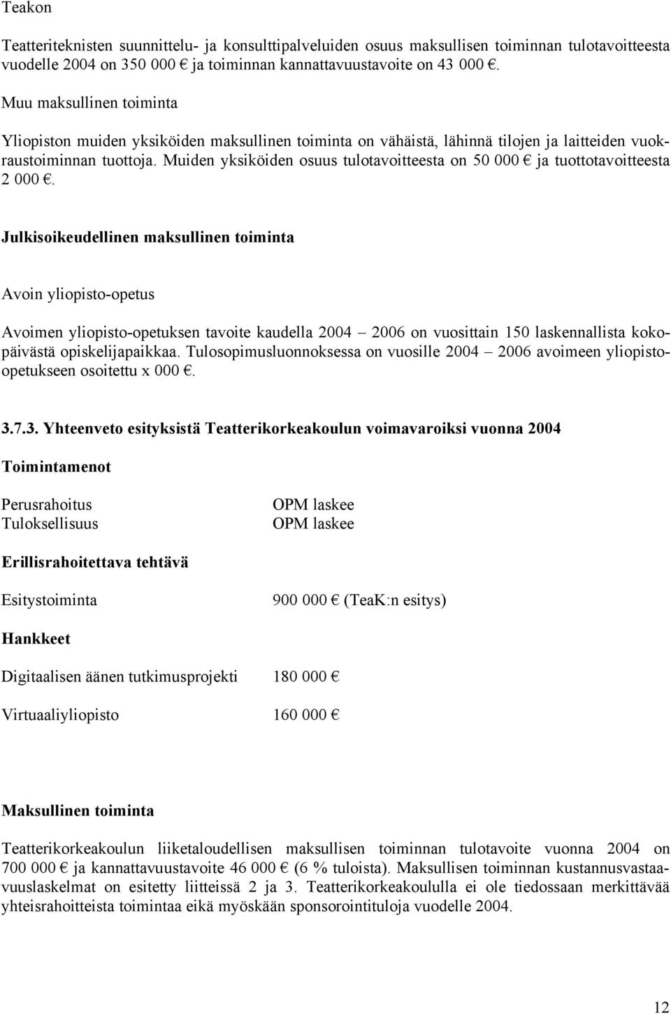 Muiden yksiköiden osuus tulotavoitteesta on 50 000 ja tuottotavoitteesta 2 000.