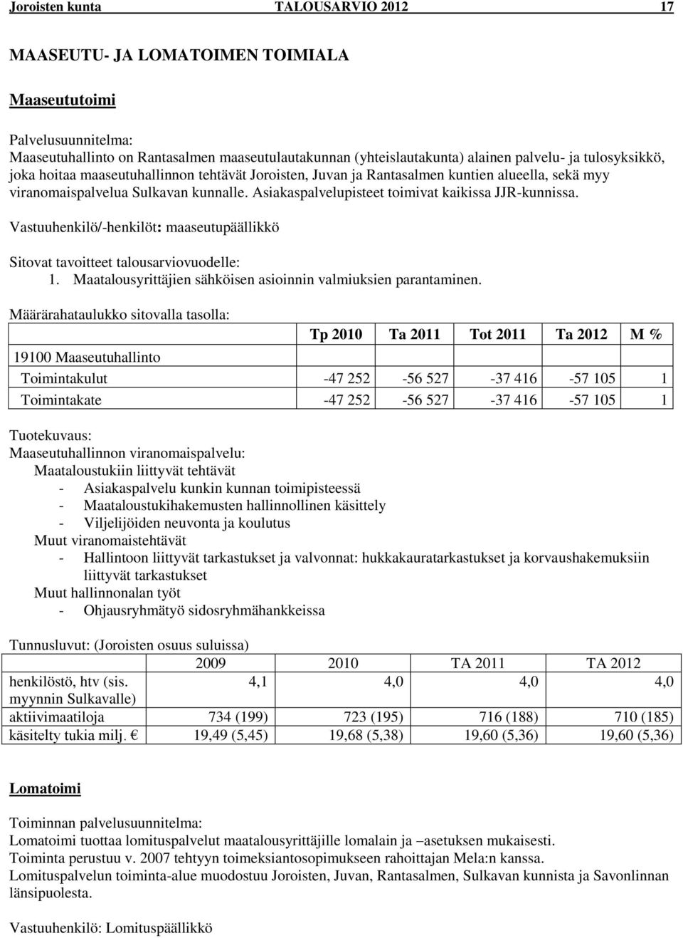 Asiakaspalvelupisteet toimivat kaikissa JJR-kunnissa. Vastuuhenkilö/-henkilöt: maaseutupäällikkö 1. Maatalousyrittäjien sähköisen asioinnin valmiuksien parantaminen.