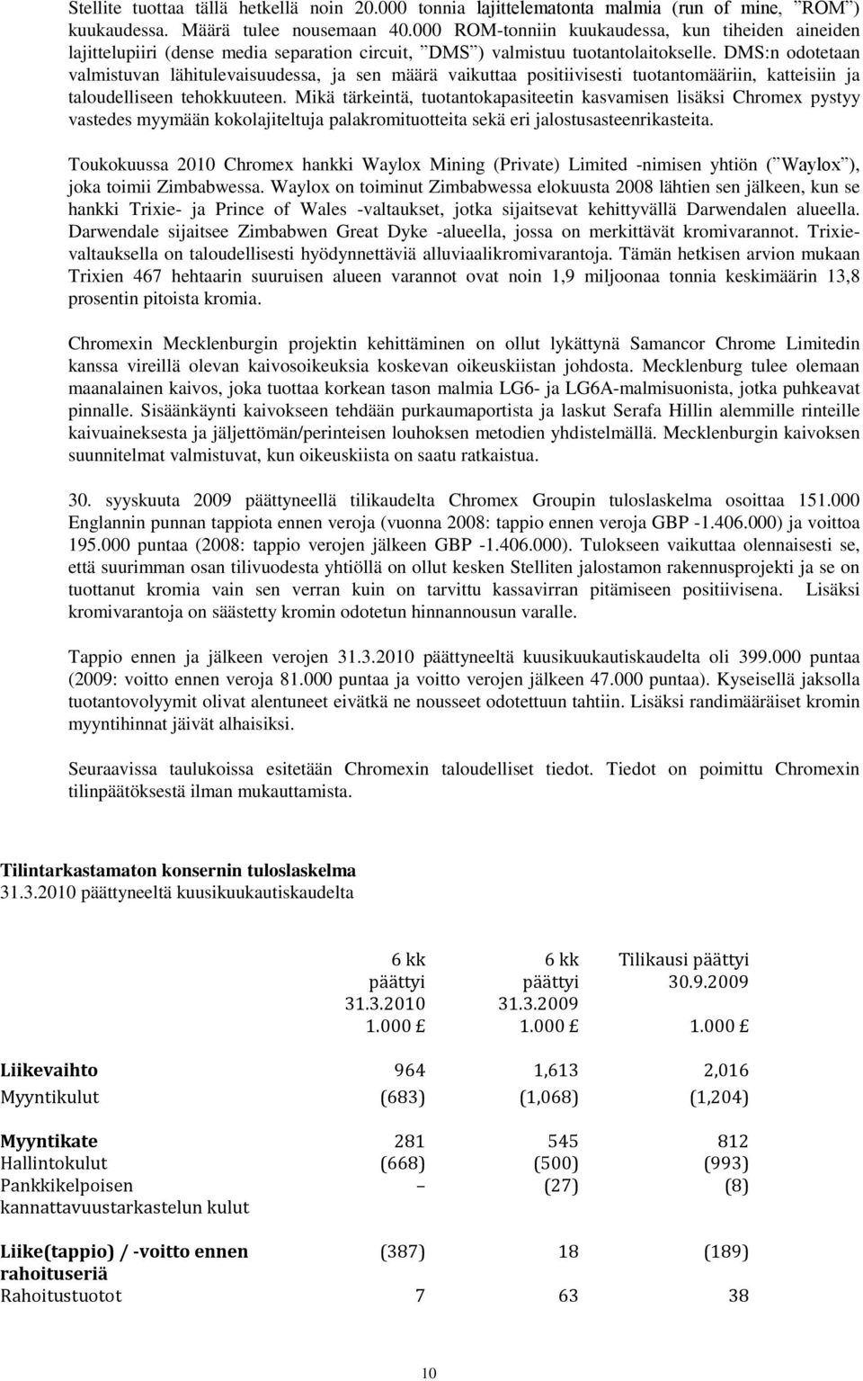 DMS:n odotetaan valmistuvan lähitulevaisuudessa, ja sen määrä vaikuttaa positiivisesti tuotantomääriin, katteisiin ja taloudelliseen tehokkuuteen.