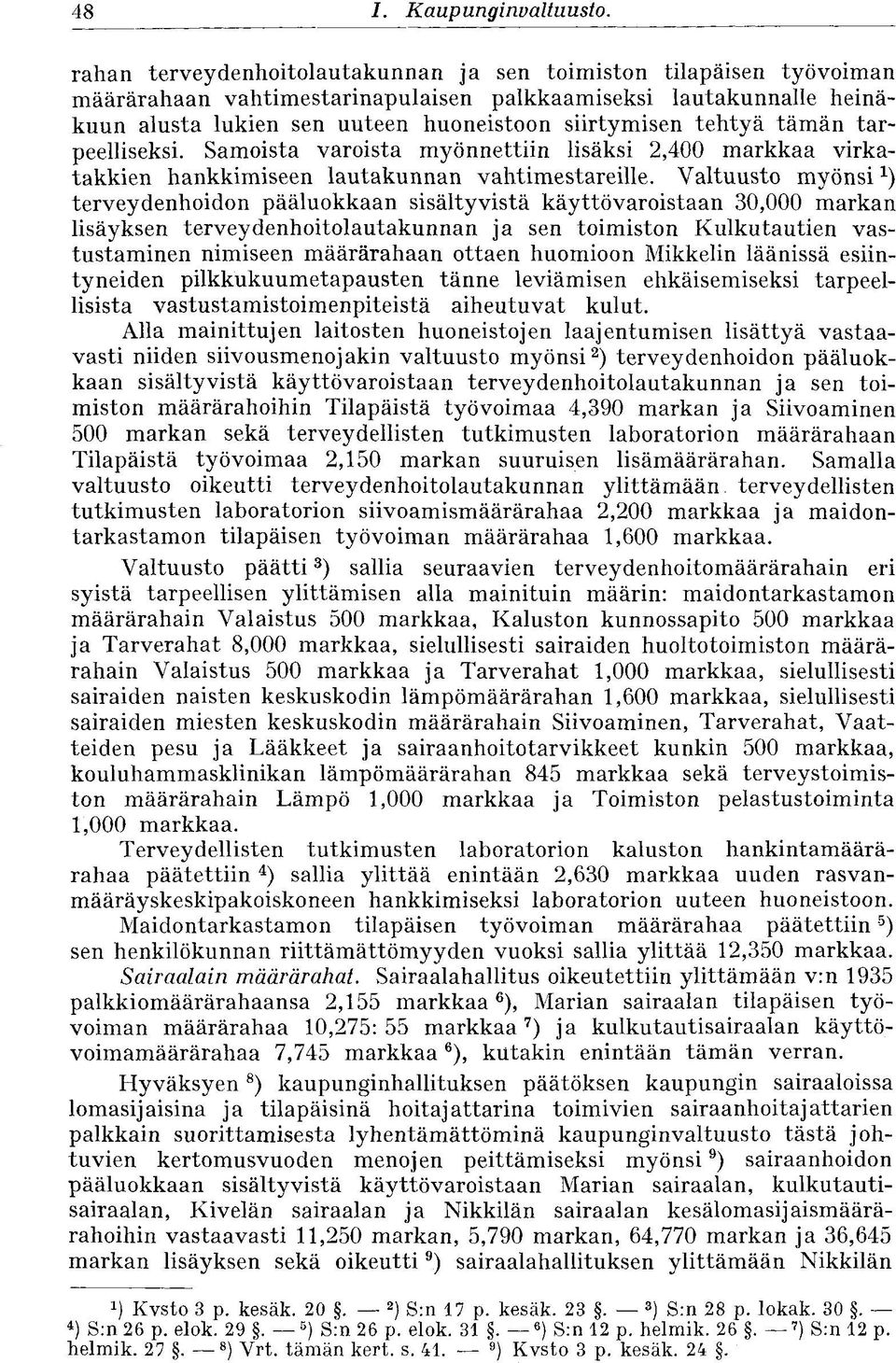 tämän tarpeelliseksi. Samoista varoista myönnettiin lisäksi 2,400 markkaa virkatakkien hankkimiseen lautakunnan vahtimestareille.