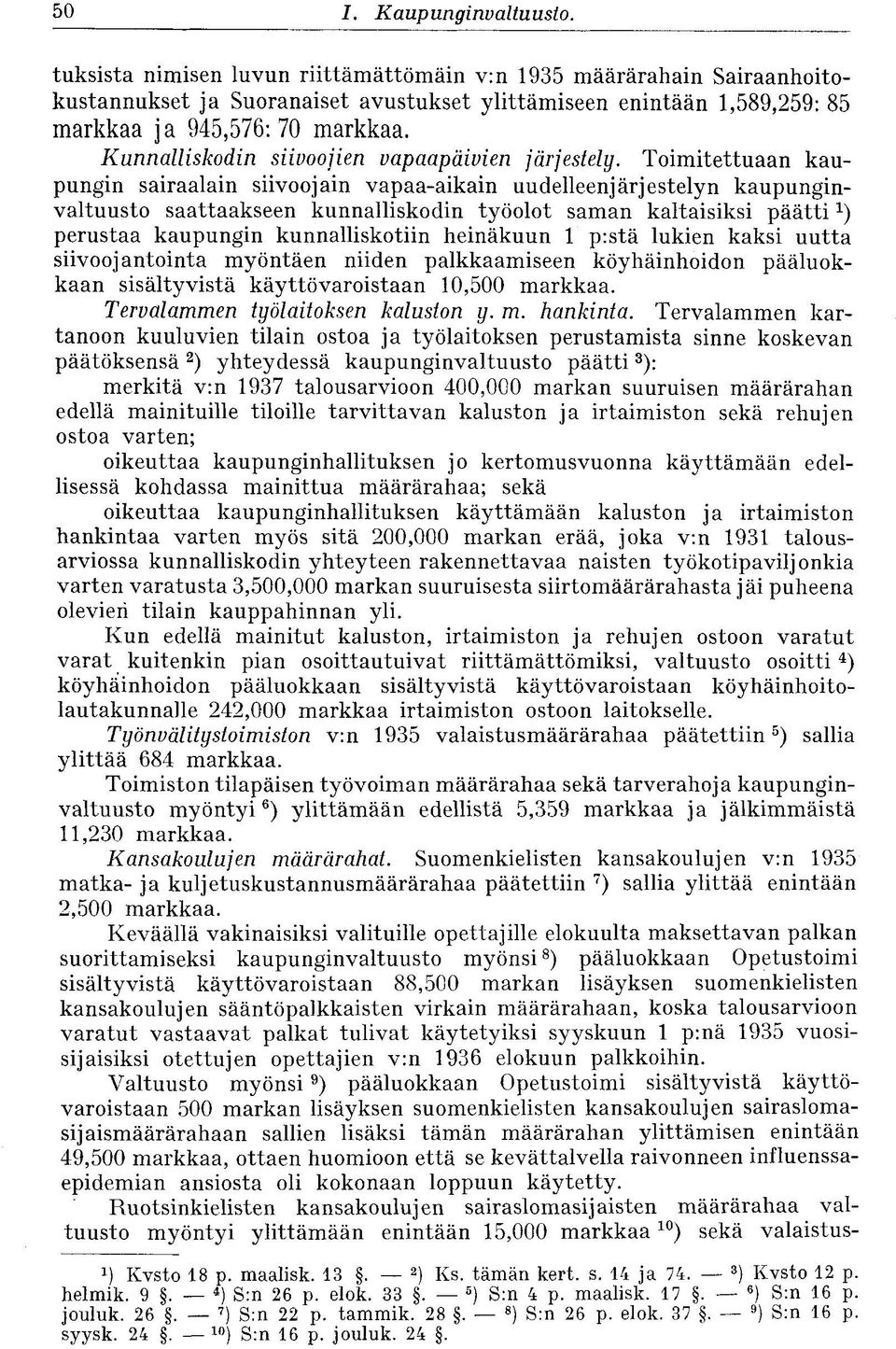Kunnalliskodin siivoojien vapaapäivien järjestely.