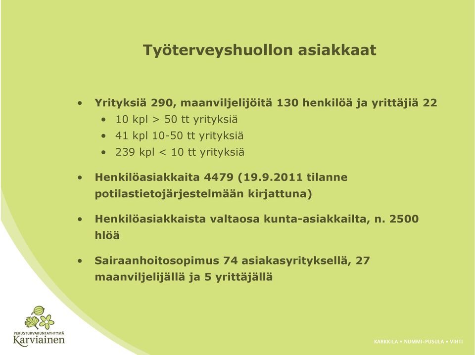 9.2011 tilanne potilastietojärjestelmään kirjattuna) Henkilöasiakkaista valtaosa