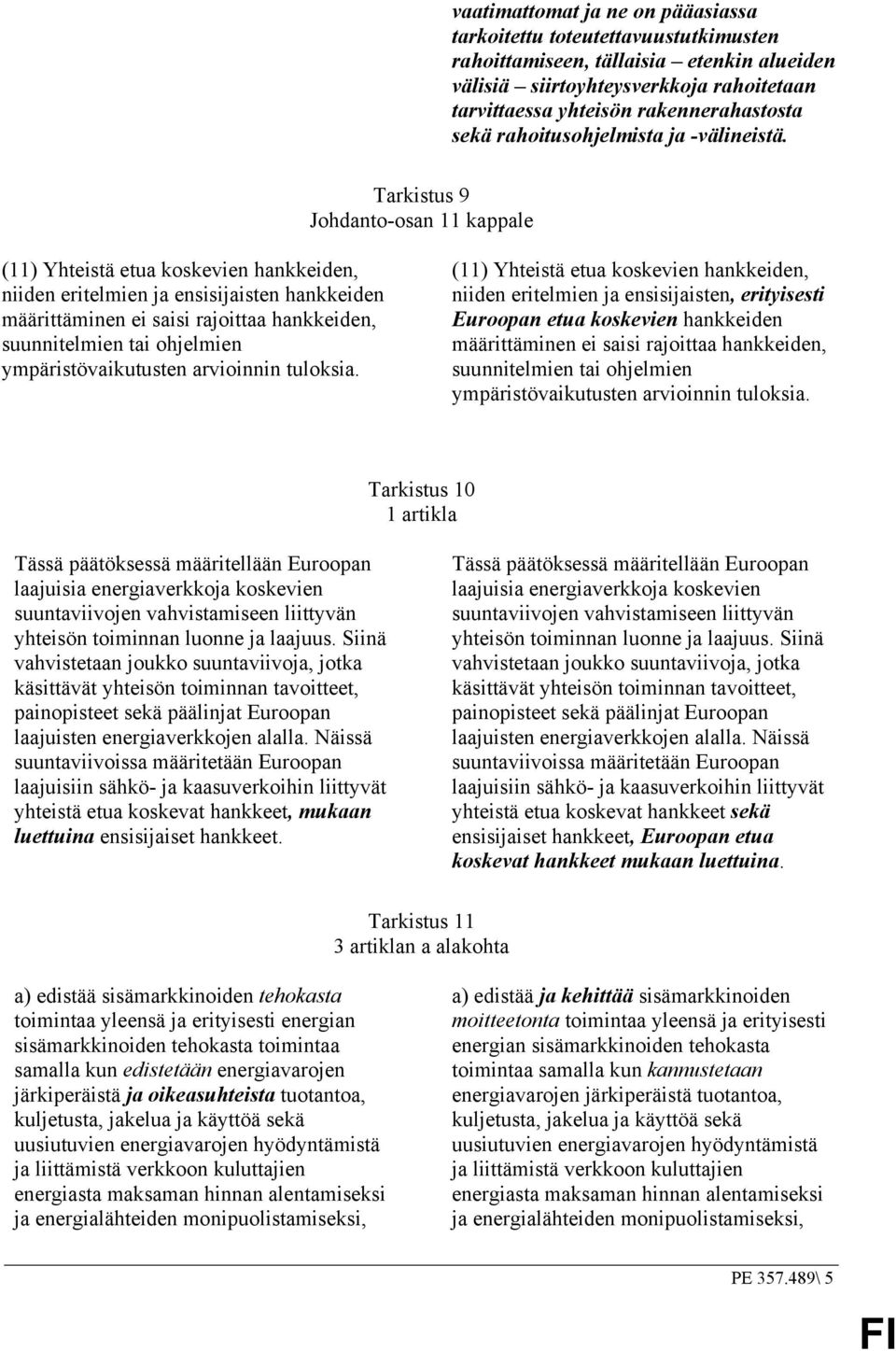 Tarkistus 9 Johdanto-osan 11 kappale (11) Yhteistä etua koskevien hankkeiden, niiden eritelmien ja ensisijaisten hankkeiden määrittäminen ei saisi rajoittaa hankkeiden, suunnitelmien tai ohjelmien