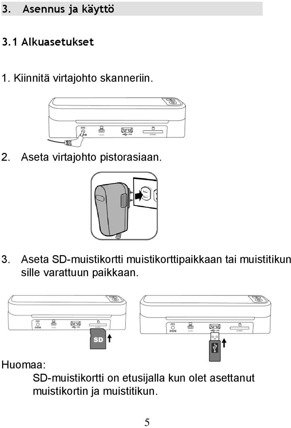 Aseta SD-muistikortti muistikorttipaikkaan tai muistitikun sille