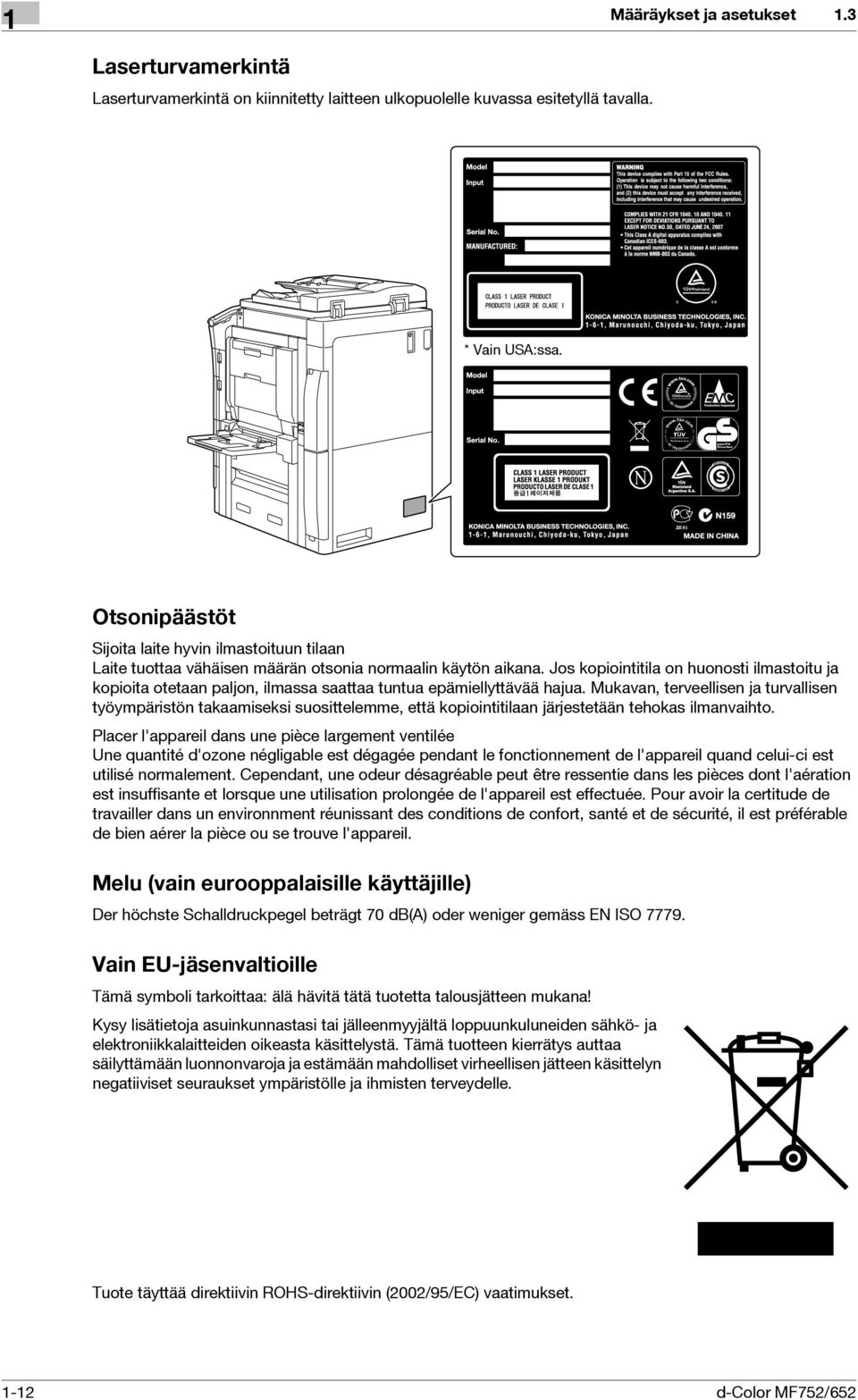 Jos kopiointitila on huonosti ilmastoitu ja kopioita otetaan paljon, ilmassa saattaa tuntua epämiellyttävää hajua.