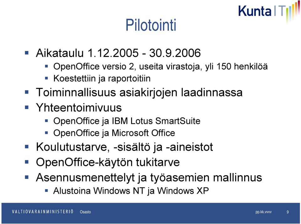 Toiminnallisuus asiakirjojen laadinnassa Yhteentoimivuus OpenOffice ja IBM Lotus SmartSuite OpenOffice