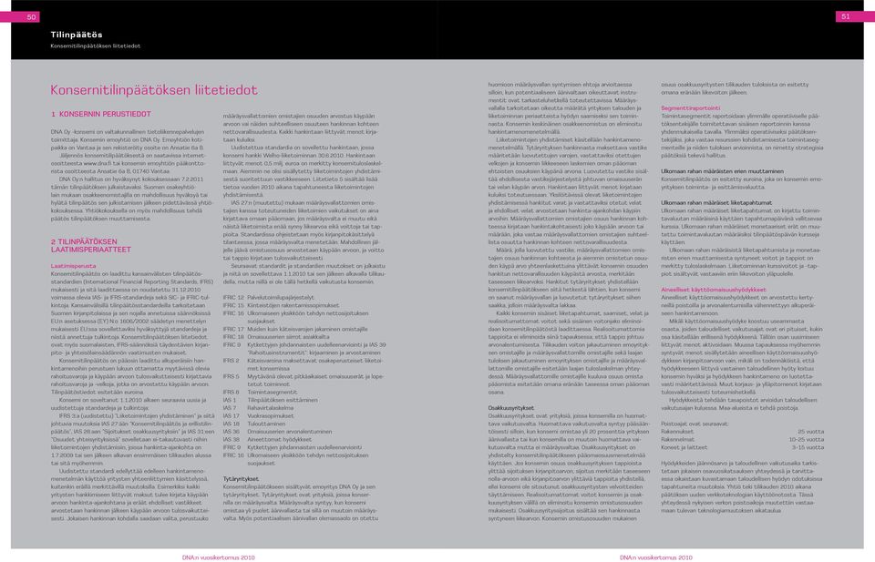 fi tai konsernin emoyhtiön pääkonttorista osoitteesta Ansatie 6a B, 01740 Vantaa. DNA Oy:n hallitus on hyväksynyt kokouksessaan 7.2.2011 tämän tilinpäätöksen julkaistavaksi.