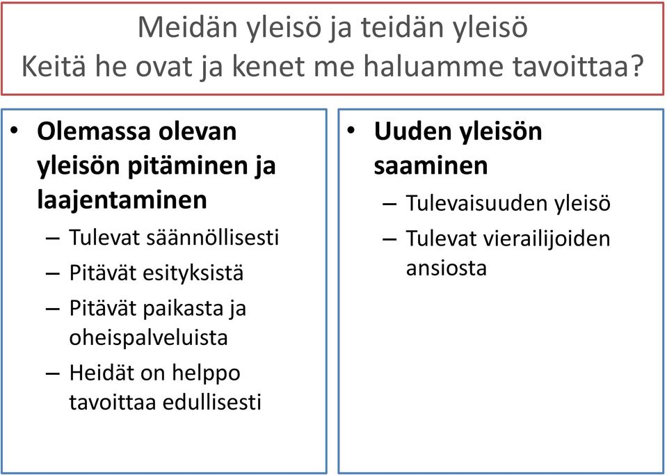 Pitävät esityksistä Pitävät paikasta ja oheispalveluista Heidät on helppo
