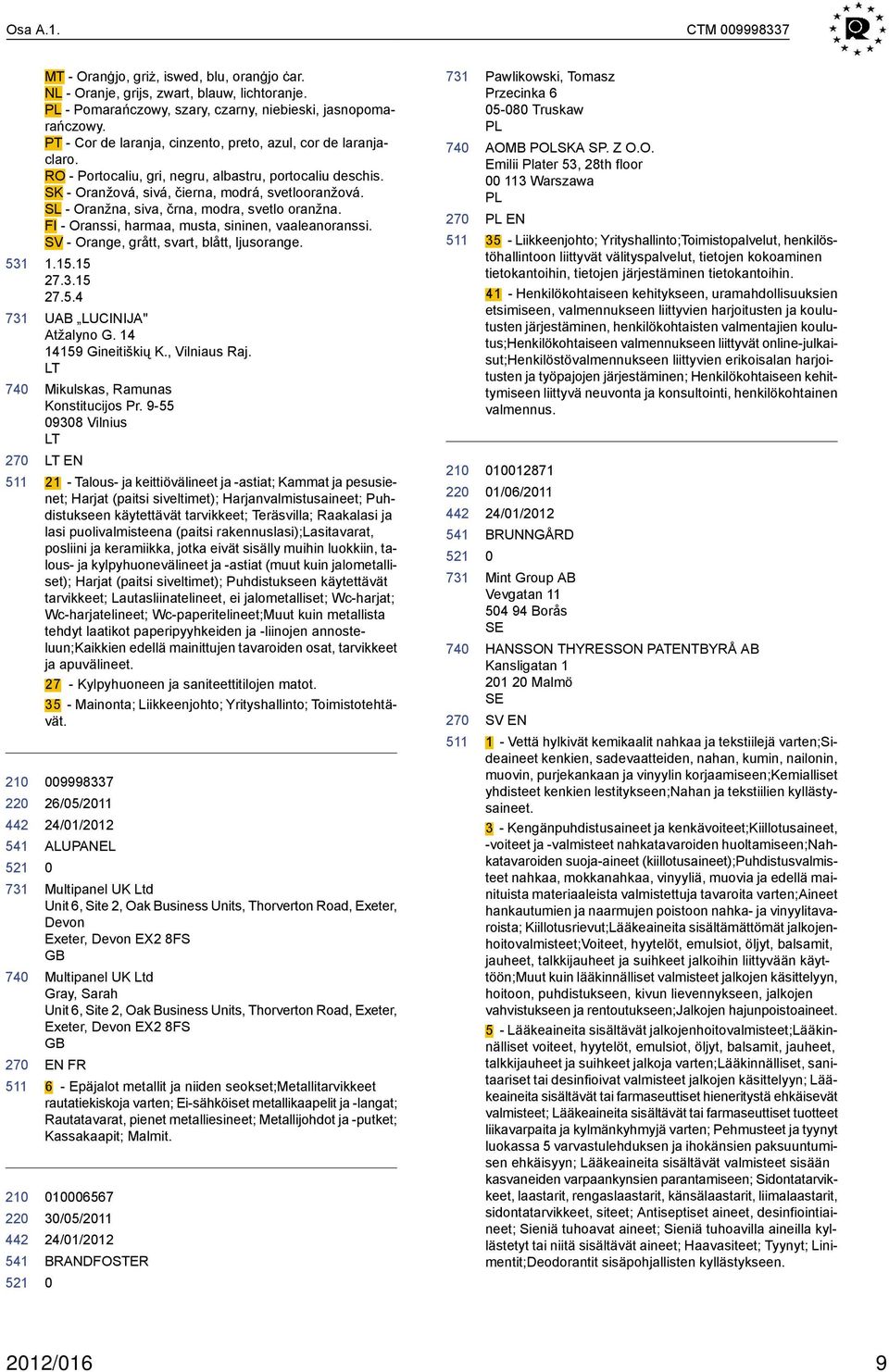 SL - Oranžna, siva, črna, modra, svetlo oranžna. FI - Oranssi, harmaa, musta, sininen, vaaleanoranssi. SV - Orange, grått, svart, blått, ljusorange. 1.15.15 27.3.15 27.5.4 UAB LUCINIJA" Atžalyno G.