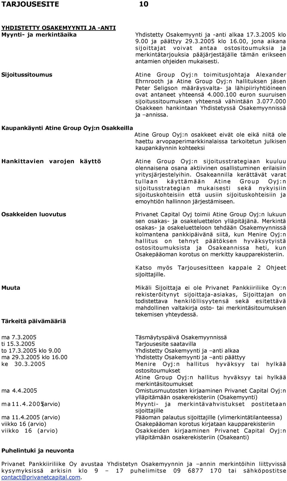 Atine Group Oyj:n toimitusjohtaja Alexander Ehrnrooth ja Atine Group Oyj:n hallituksen jäsen Peter Seligson määräysvalta- ja lähipiiriyhtiöineen ovat antaneet yhteensä 4.000.