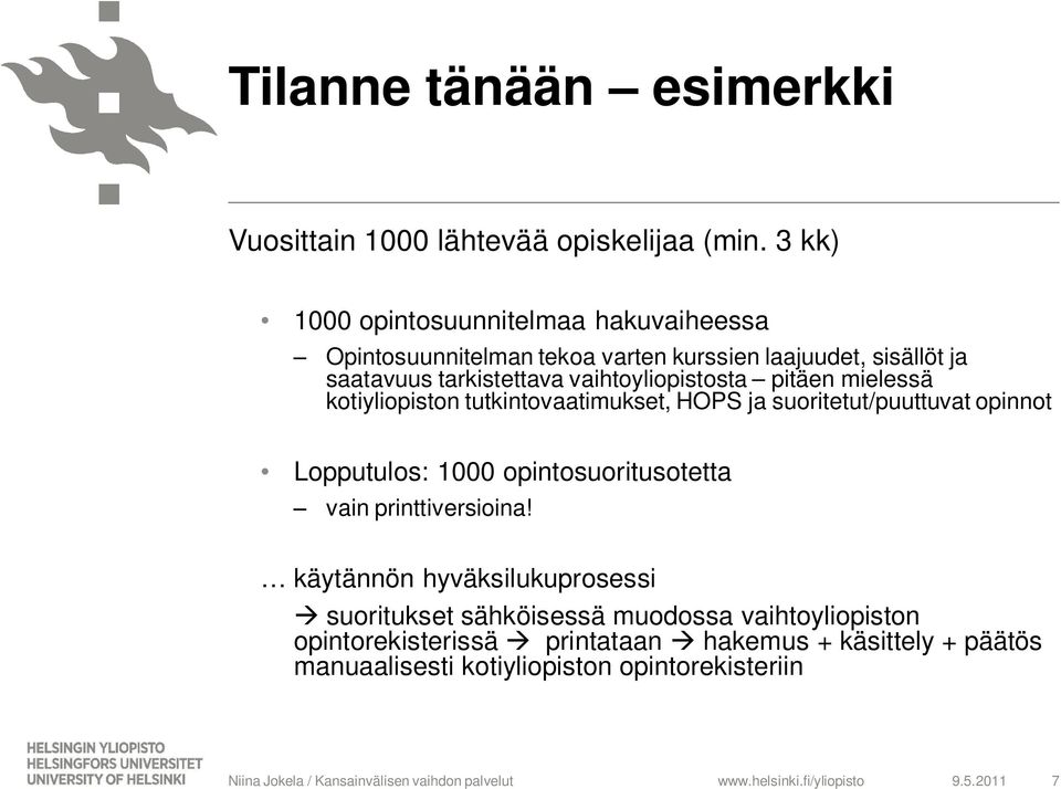 vaihtoyliopistosta pitäen mielessä kotiyliopiston tutkintovaatimukset, HOPS ja suoritetut/puuttuvat opinnot Lopputulos: 1000