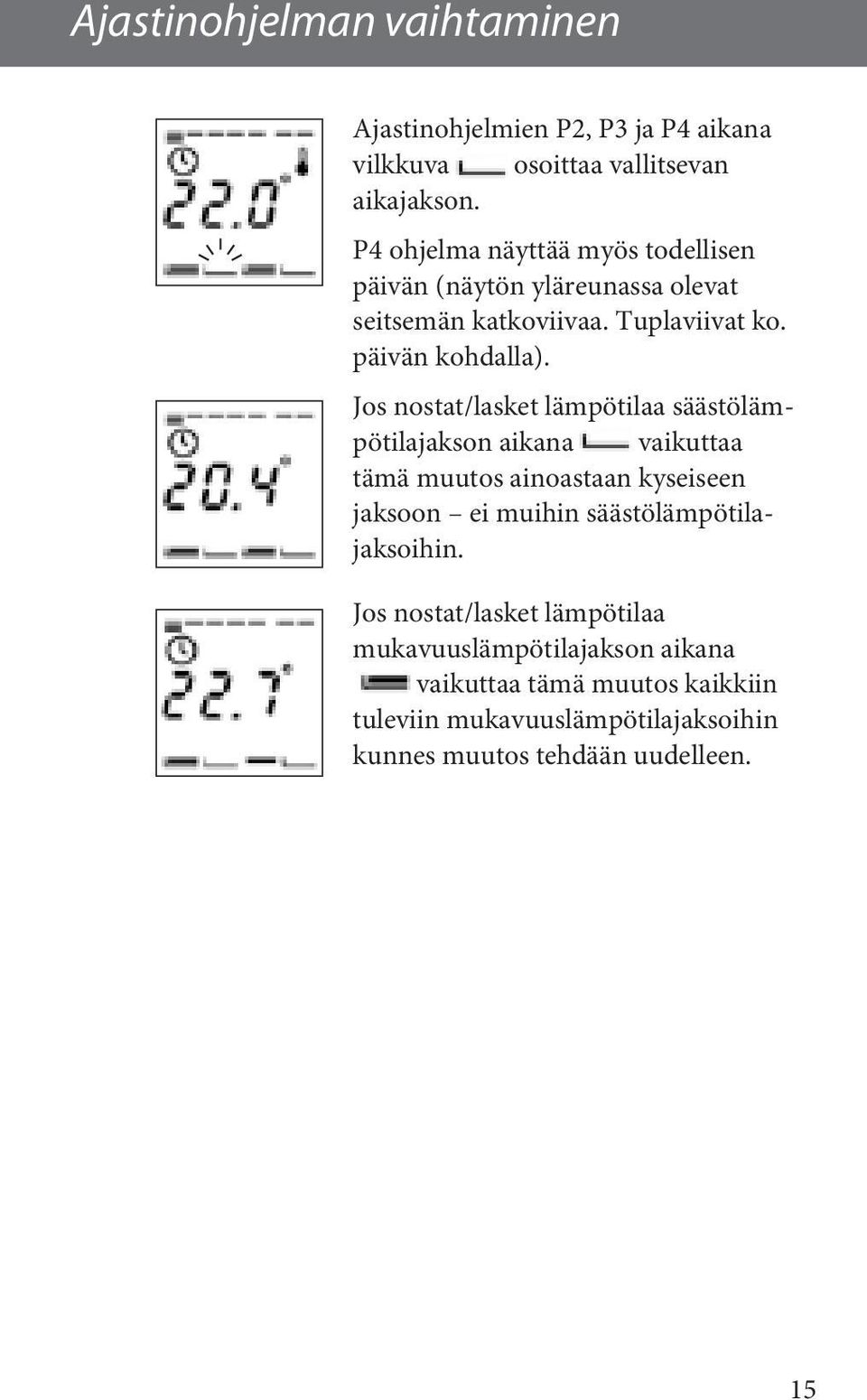 Jos nostat/lasket lämpötilaa säästölämpötilajakson aikana vaikuttaa tämä muutos ainoastaan kyseiseen jaksoon ei muihin